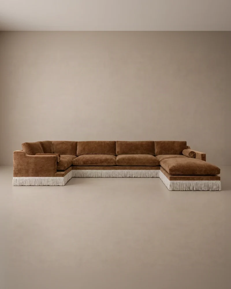 Orlando Modular Sofa - Caramel Velvet & Ivory Bullion Fringe