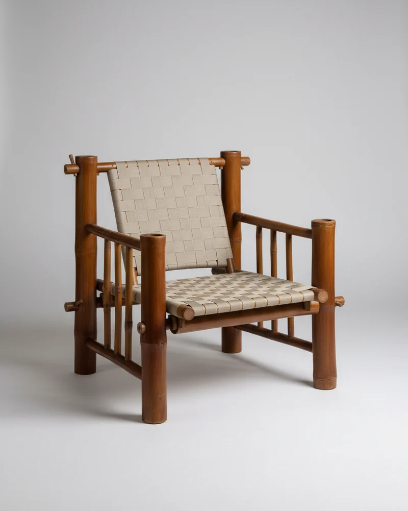 One-of-a-Kind Artist-Built Brutalist Bamboo Armchair, 1970s