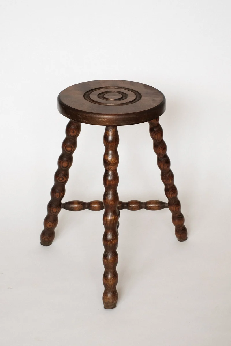 Charming Vintage French Bobbin Leg Wooden Stool