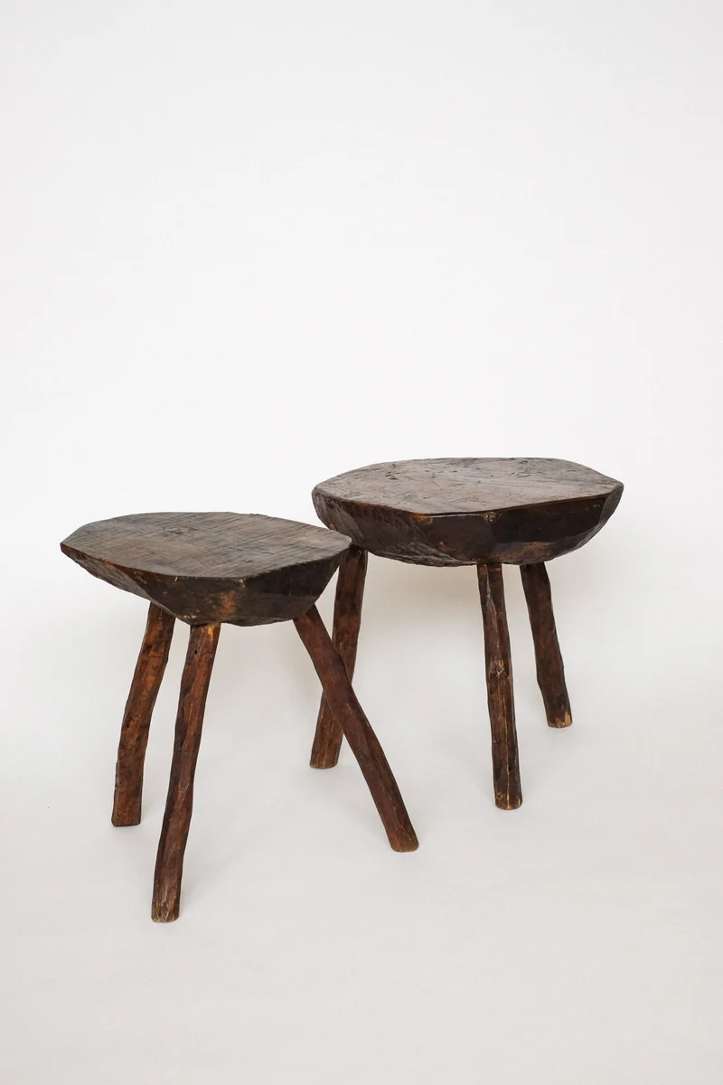 Pair of Vintage Wooden Tripod Stools