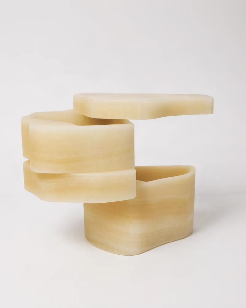 White Moth Nightstand / Side Table in White Onyx Marble