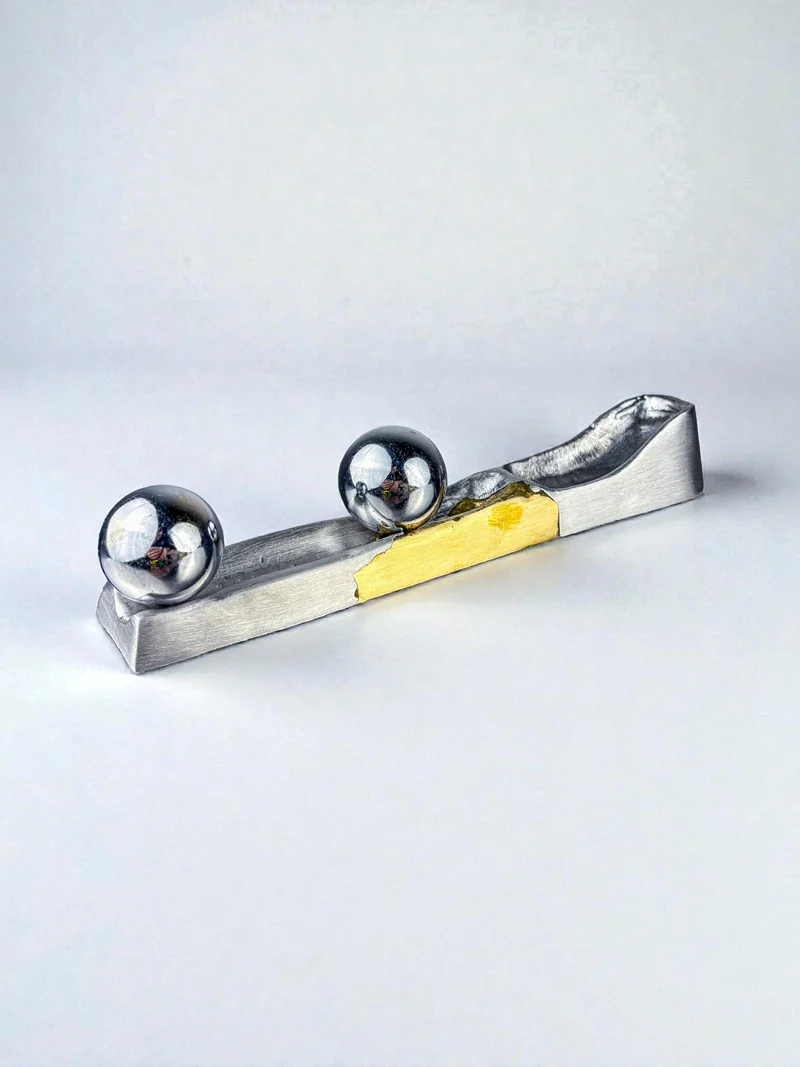 Brutalist Qi Gong Balls Desk Set by Art3, Bronze & Aluminium, Spain, 1980s