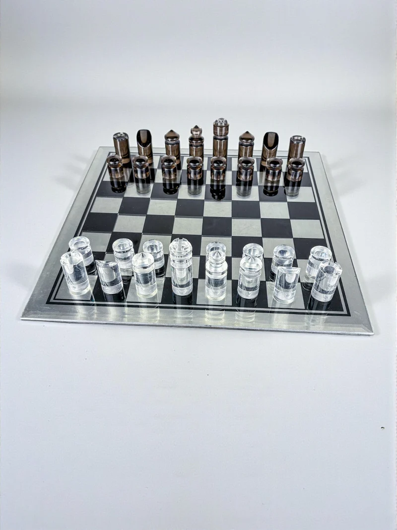 Felice Antonio Botta Acrylic Chessboard and Glass Board, Italy, 1970s