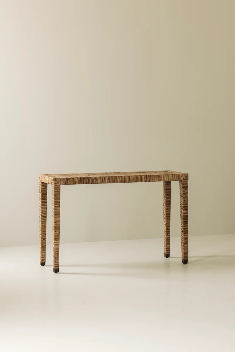 Exceptional French Rattan Wrapped Console Table, 1970s