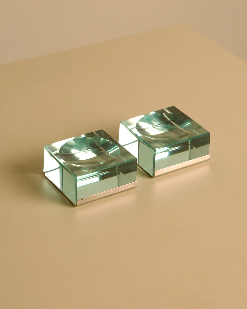 Pair of Glass and Metal Ashtrays by Fontana Arte, 1960s