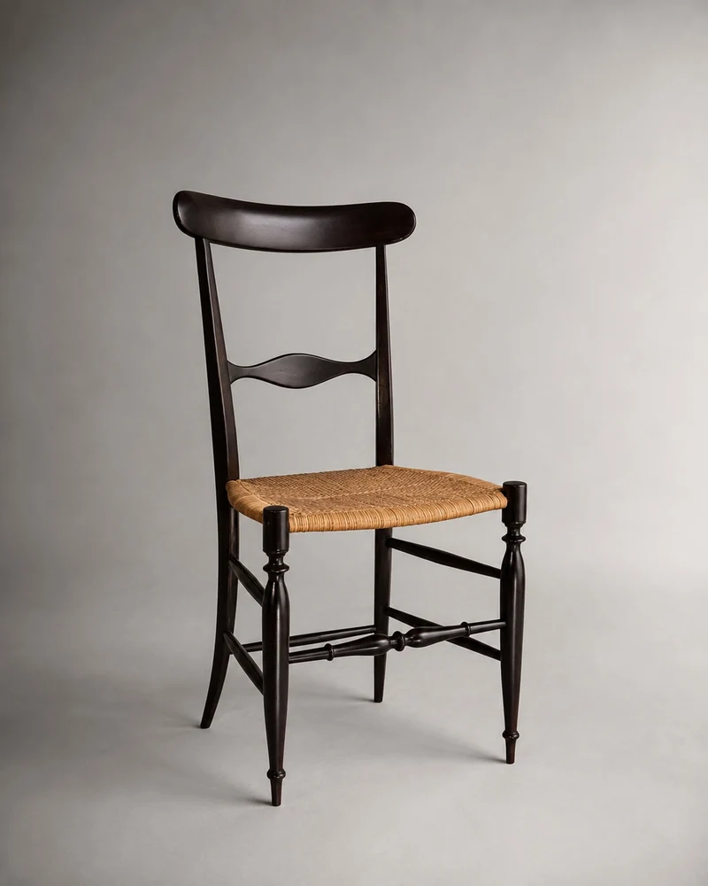 Charming Vintage Italian Chair in Wood and Rattan