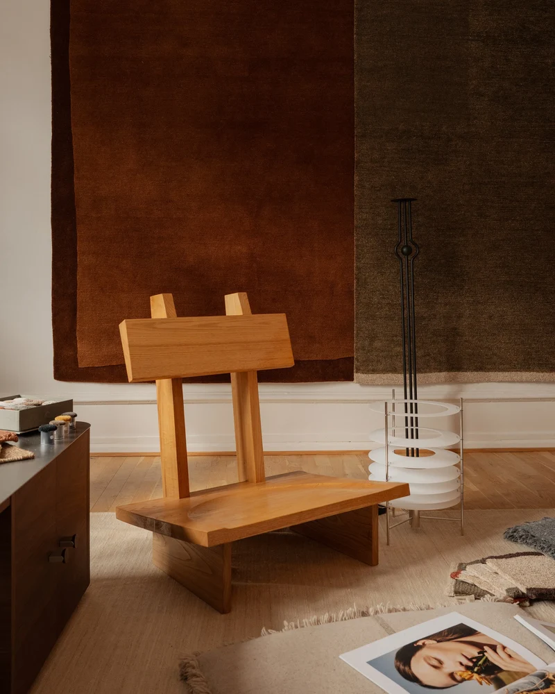 Minimal Low Reading Chair in Chestnut Wood