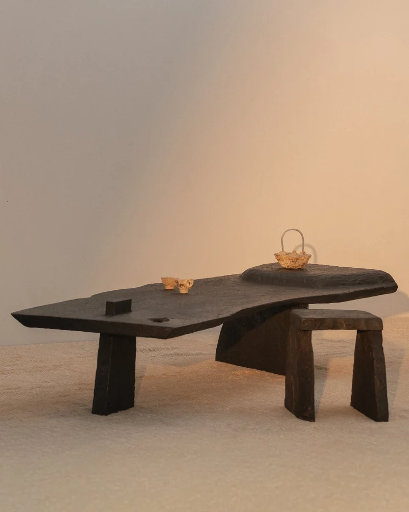Hand Carved Massif Low Table in Charred Eucalyptus Wood