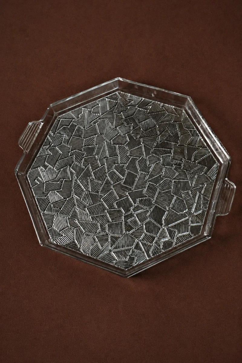 Art Deco Octagonal Pressed Glass Tray