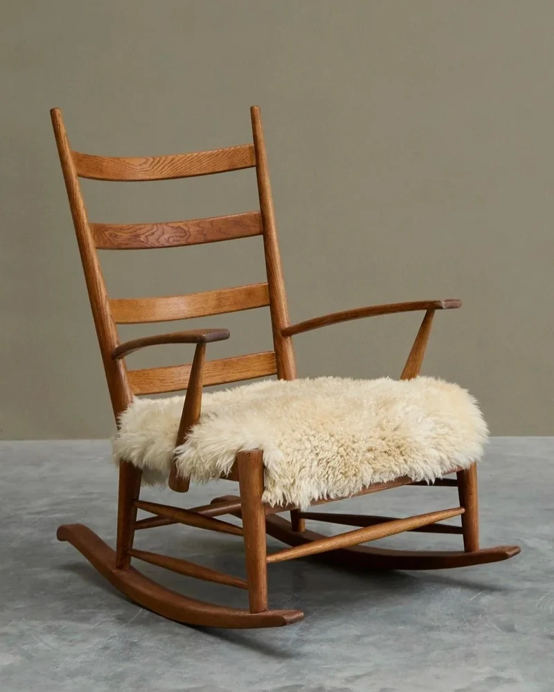 Rocking Chair in Solid Oak and Sheepskin France 1960s