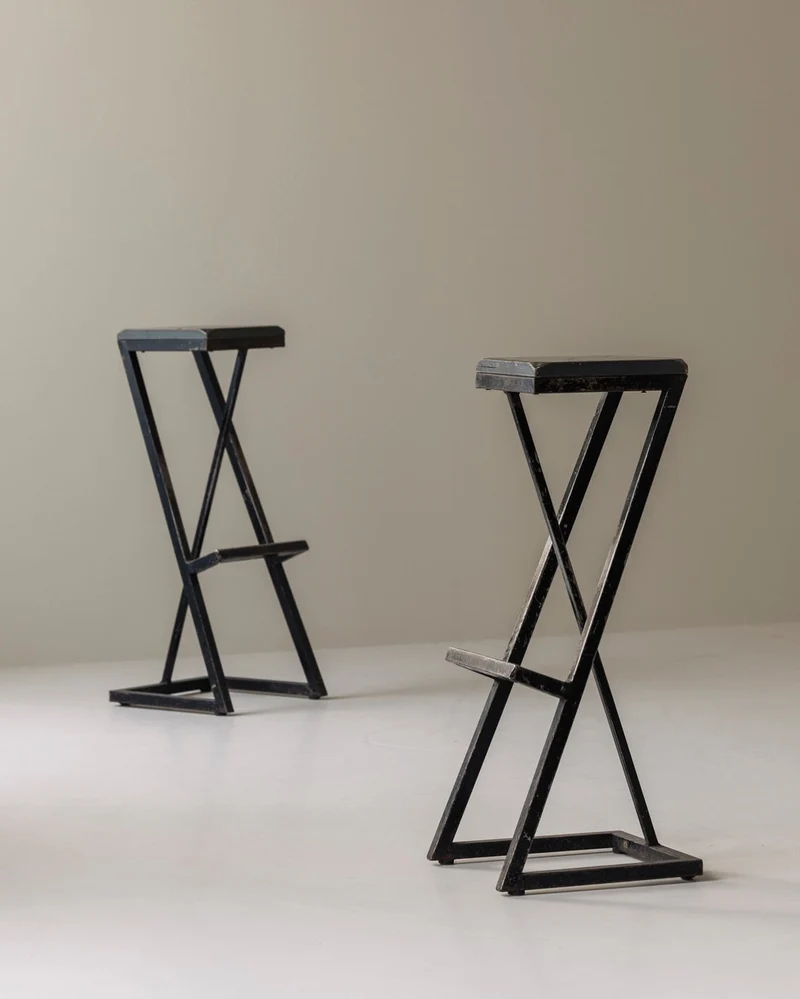 Set of 2 Modernist French Bar Stools, 1950s
