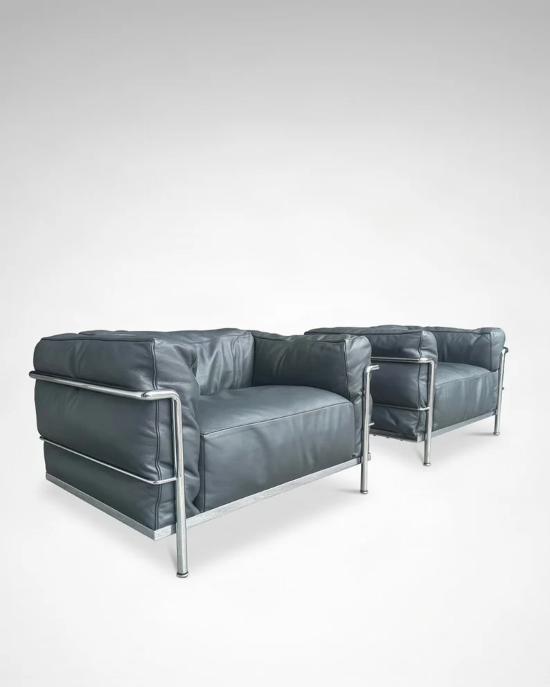 Pair of LC3 Armchairs by Le Corbusier, Perriand & Jeanneret for Cassina, 1990s