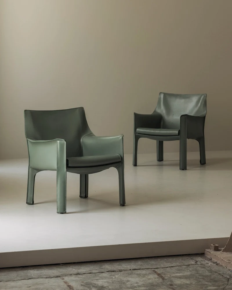Rare Set of 8 CAB 414 Armchairs by Mario Bellini for Cassina – Sage Green Saddle Leather