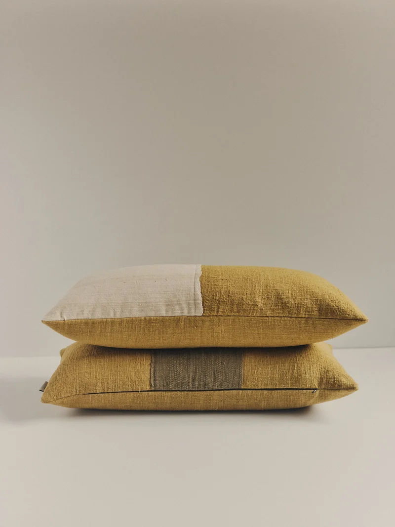 Handwoven Cushion in Beige and Green