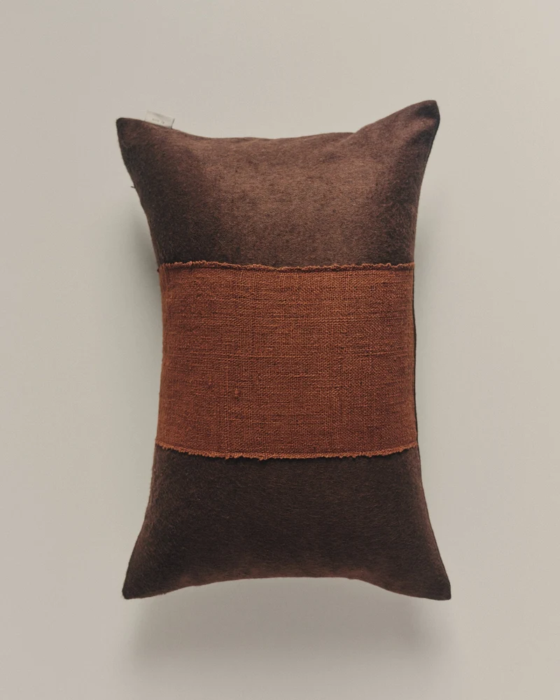 Handwoven Brown Cushion in Wool & Cotton