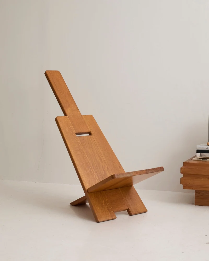 French Palaver Chair by Alain Gaubert in Solid Oak c. 1980 (Signed)