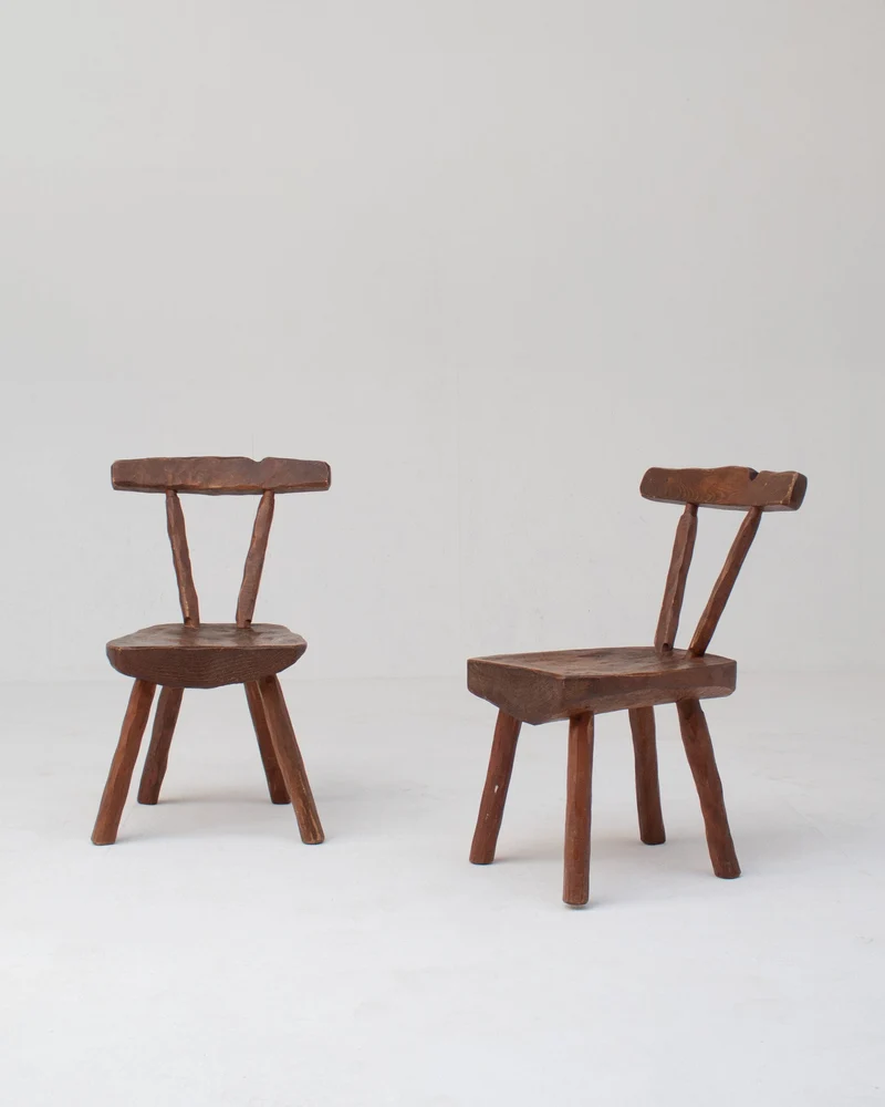 Pair of Vintage Brutalist Oak Chairs