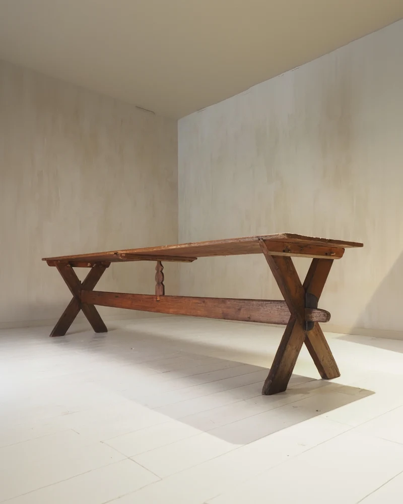 19th Century X-Frame Trestle and Cross Stretcher Base Table