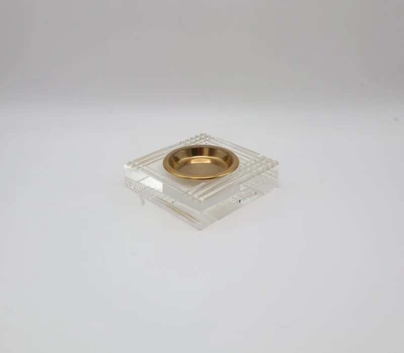 1970s Italian Lucite & Brass Geometric Vide-Poche / Ashtray