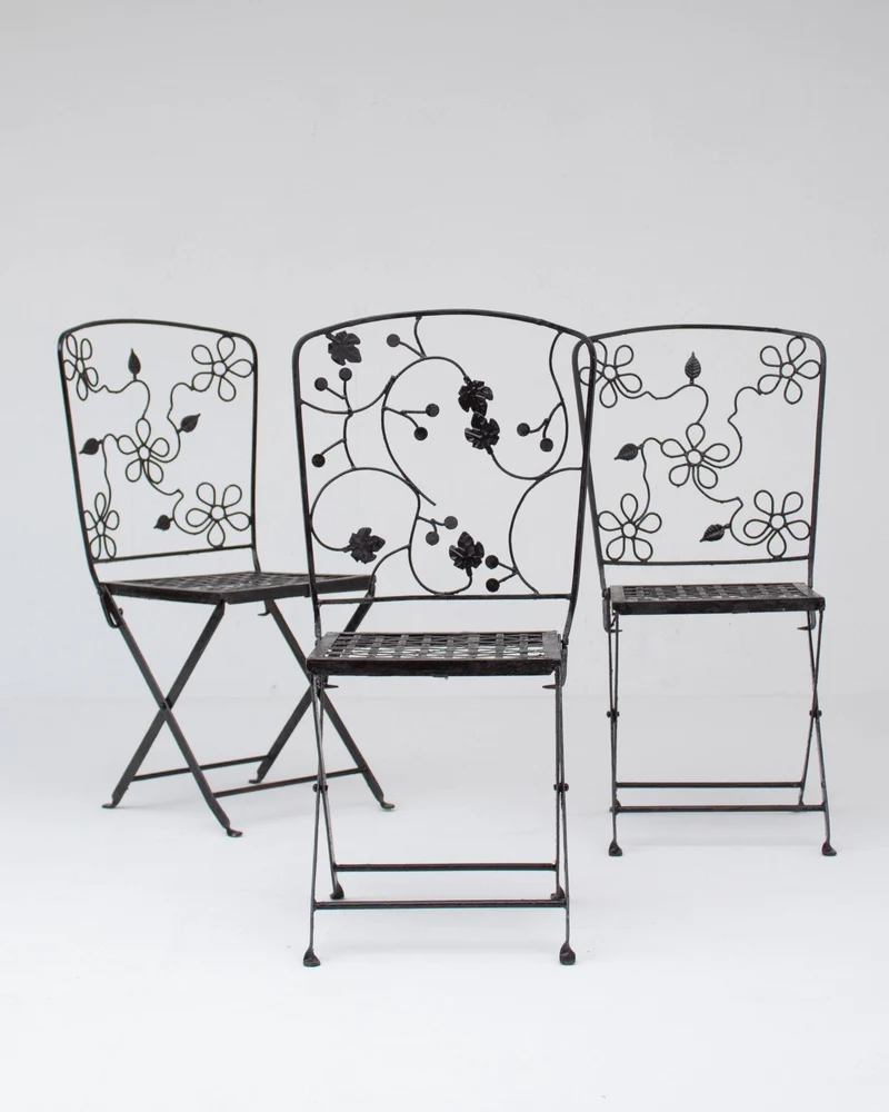 Set of Three Decorative Wrought Iron Garden Chairs