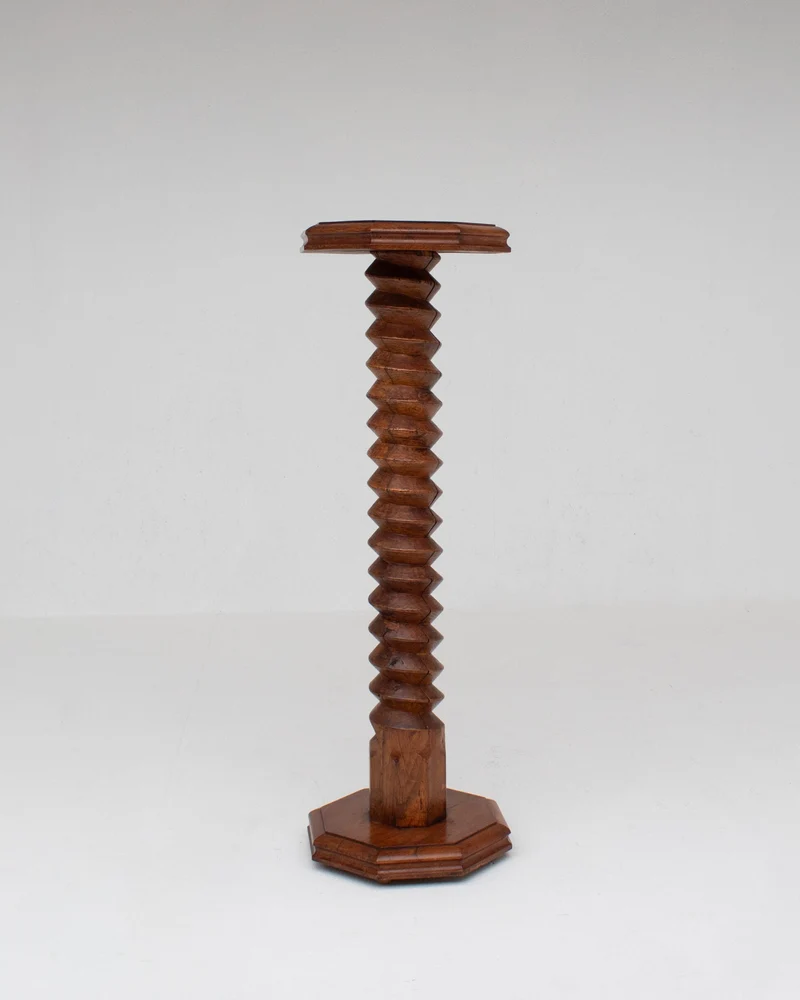 Hand-Carved Wooden Pedestal in Solid Walnut