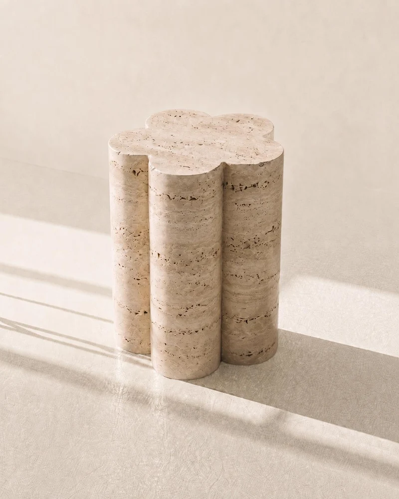 Barvinok Travertine Side Table in Stone