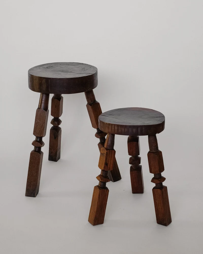 Pair of Mid-Century Rustic Tripod Stools