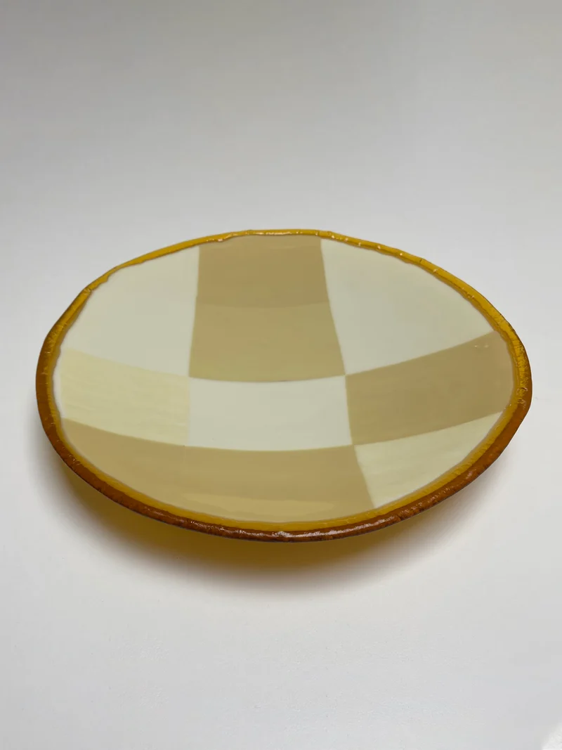 Beige Squares Glass Plate