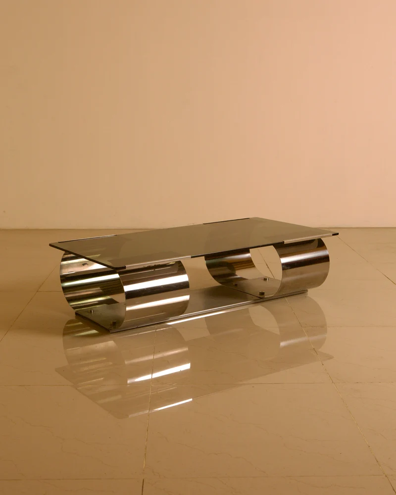 Steel & Smoked Glass Coffee Table — François Monnet for Kappa, c. 1970