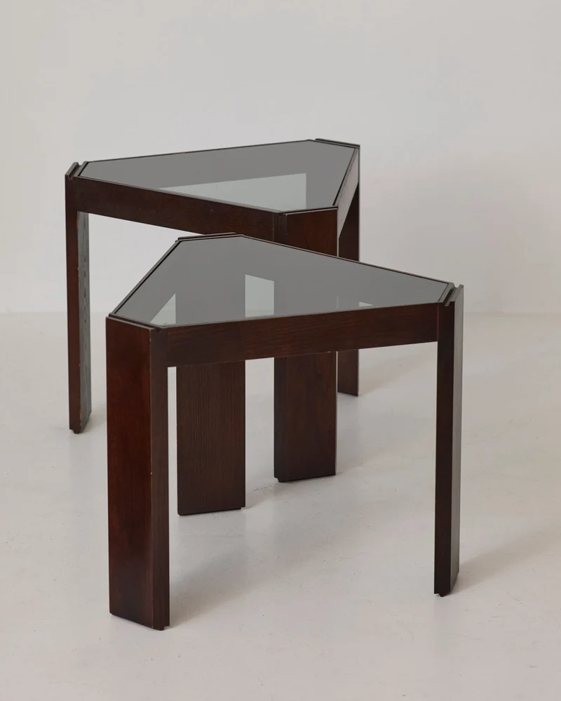 Stackable Triangular Wood and Glass Side Tables by Porada Arredi, c. 1970