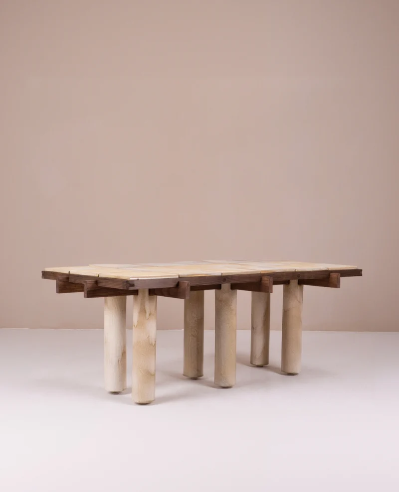 Wabi-Sabi Coffee Table in Wood & Clay - "La Taulo" Collection