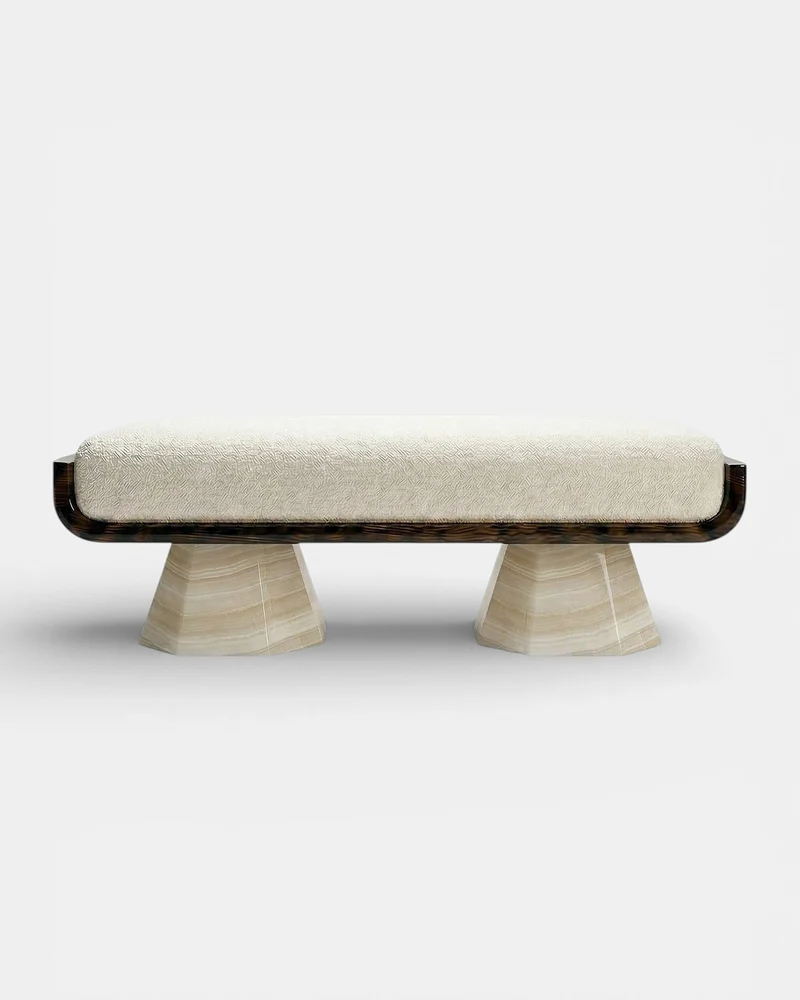 Ava Glossy Wood And Ivory Onyx Bench