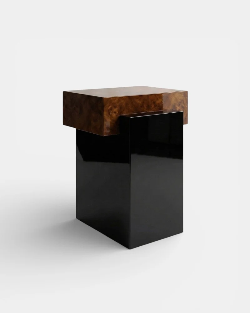Gaia Burl Wood And Black Lacquered Side Table