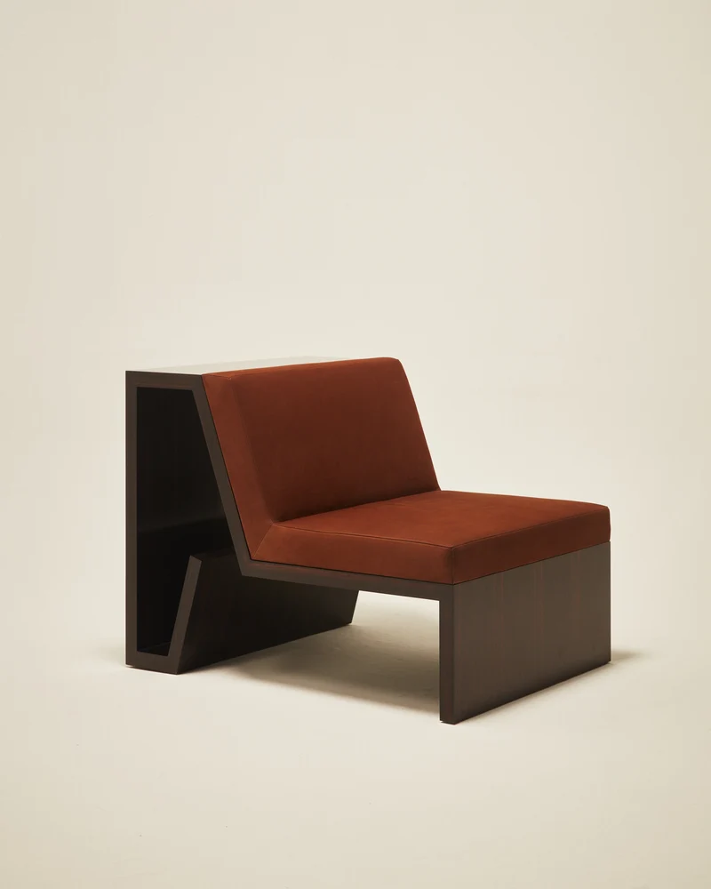'Continuous' Lounge Chair Handcrafted in Wood Veneer & Leather Upholstery