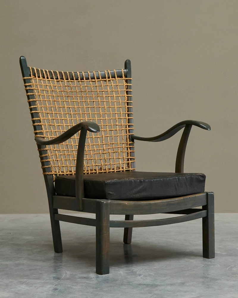 Bas van Pelt Lounge Chair in Solid Wood and Rope, The Netherlands, 1940s