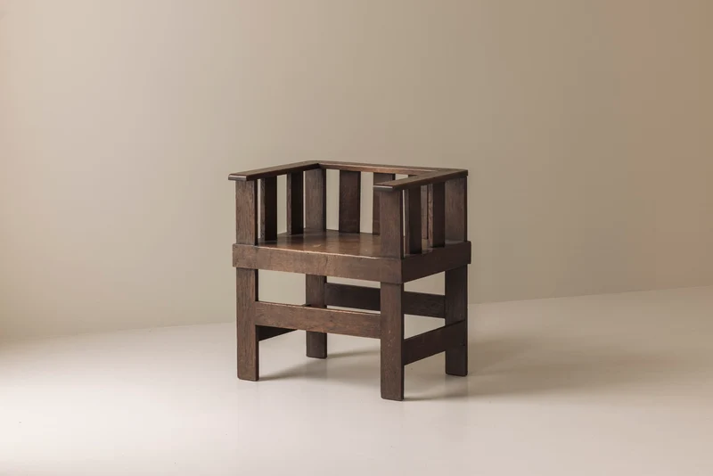 Rare French armchair in solid oak, early 1930s.
