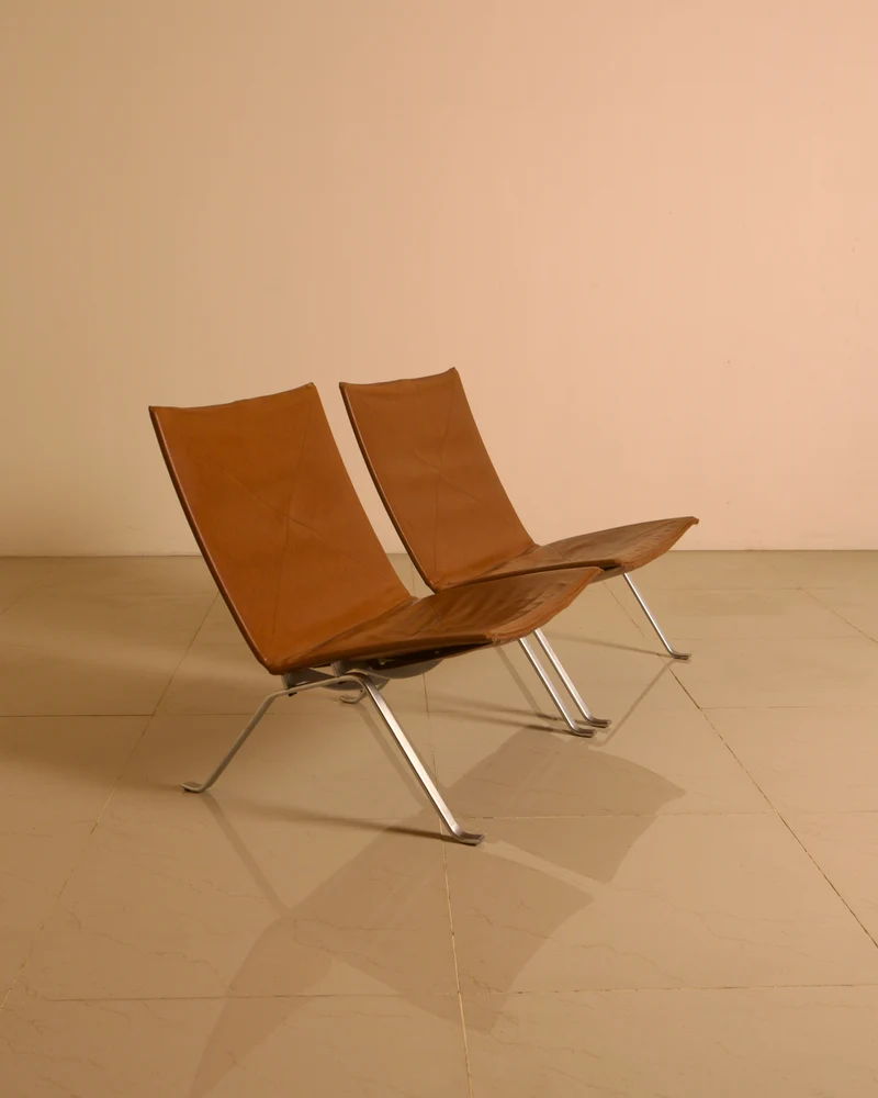 PK22 Cognac Leather Lounge Chair Pair by Poul Kjærholm, E. Kold Christensen, 1960s