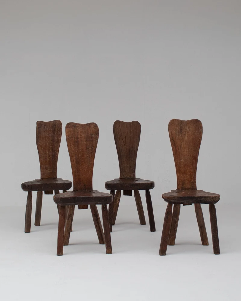 Brutalist Oak Stools with Backrests