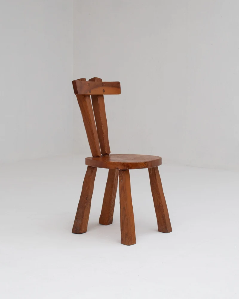 Small Brutalist Solid Elm Chair, France