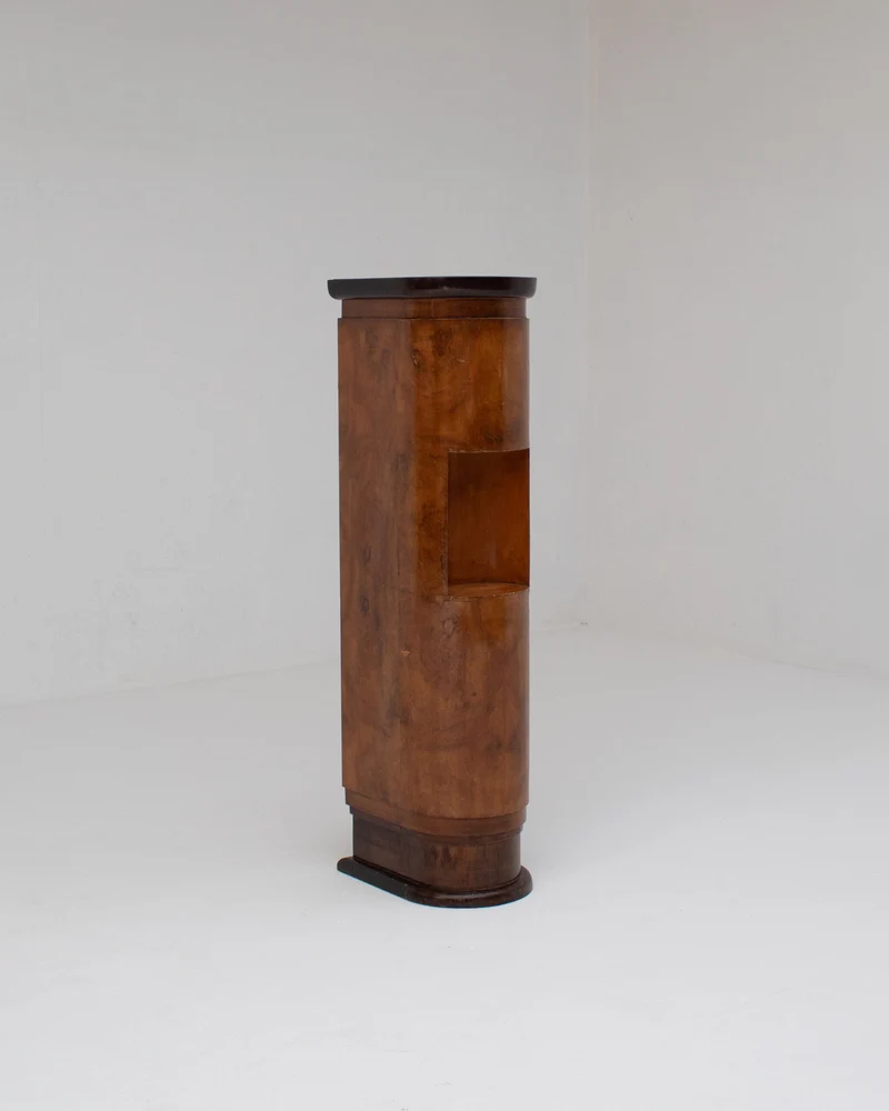 French Art Deco Walnut Pedestal with Open Display Niche, 1930s
