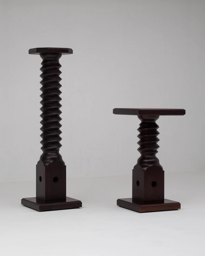 Vintage Wooden Pedestal Set in Stained Oak