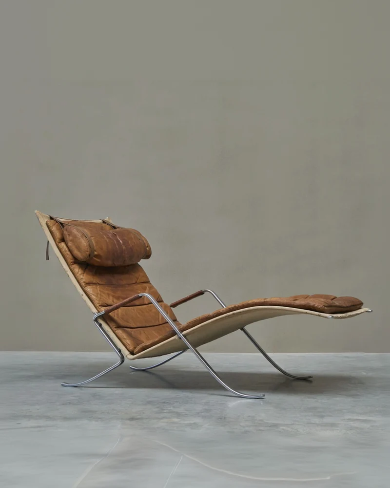 Fabricius & Kastholm FK 87 'Grasshopper' Lounge Chair in Patinated Cognac Leather, 1960s