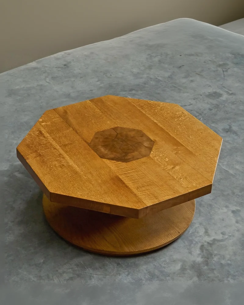 Unique Octagonal Coffee Table in Solid Oak with End Grain Wood, 1950s