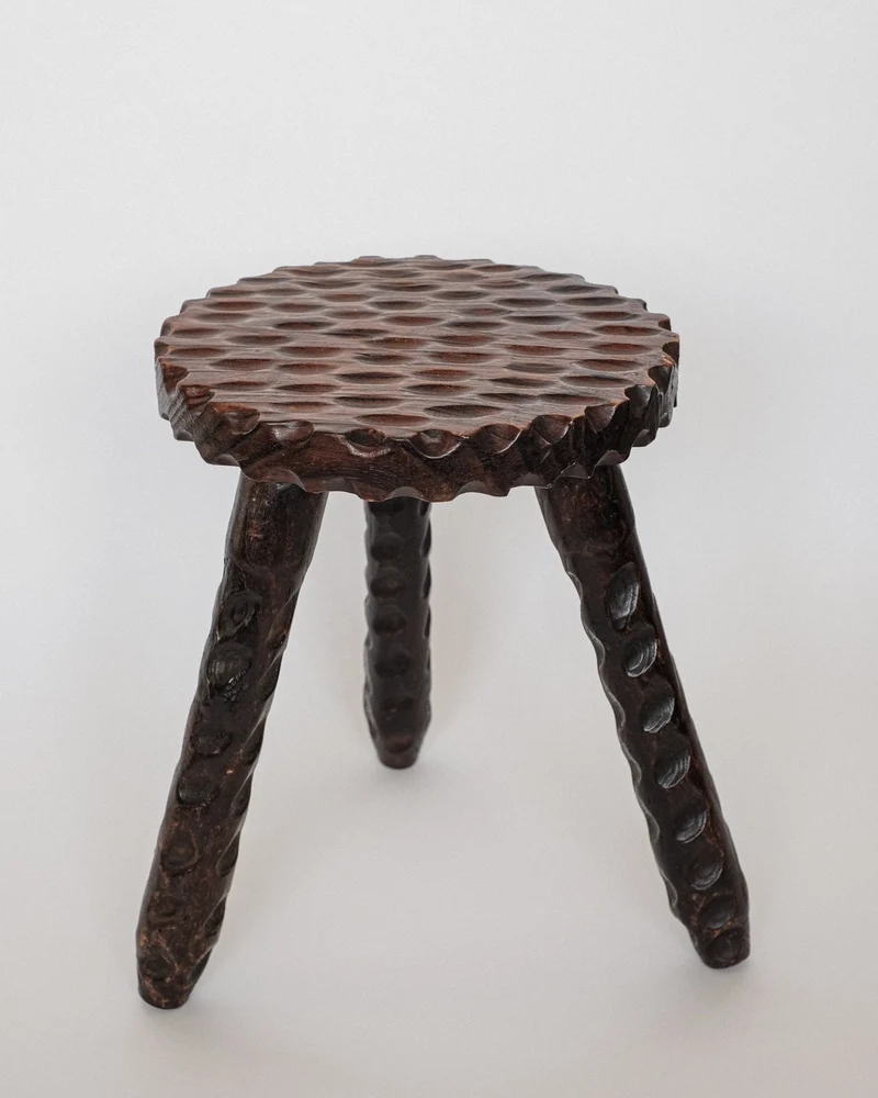 Hand-carved Wooden Tripod Stool