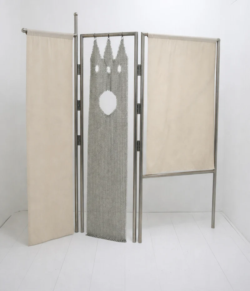 Gonfalon Paravent, Room Divider in Textile and Metal