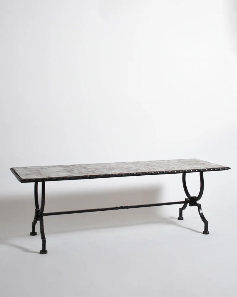 Wrought iron and marble coffee table, France 1940s