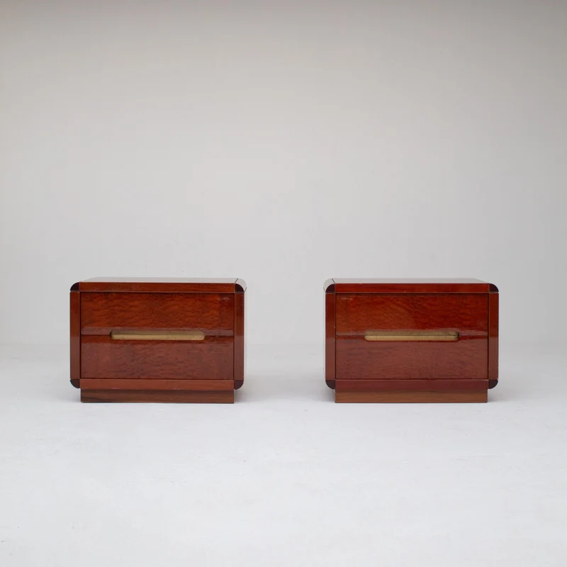 Italian Nightstands in Wood and Brass