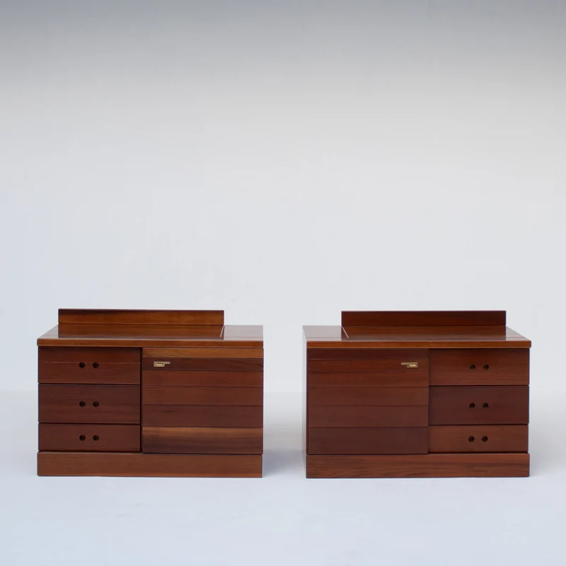 Set of Nightstands in Wood and Brass