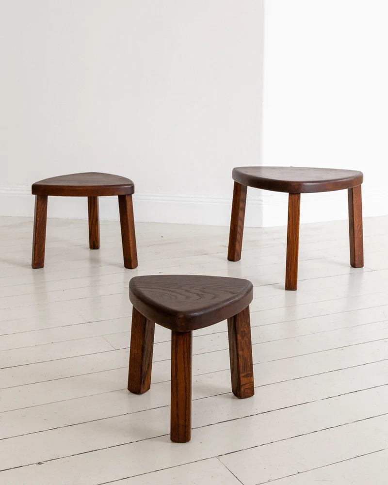 Set of Three Oak Brutalist Nesting Tables, Netherlands, 1970s