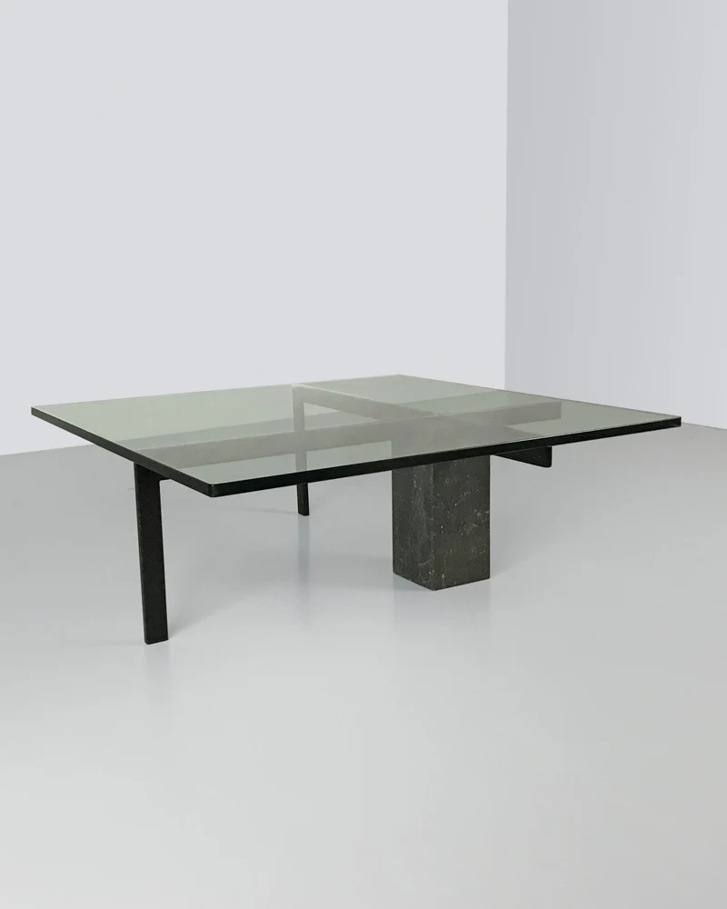 KW1 glass, metal and granite coffee table by Hank Kwint for Metaform 1980s